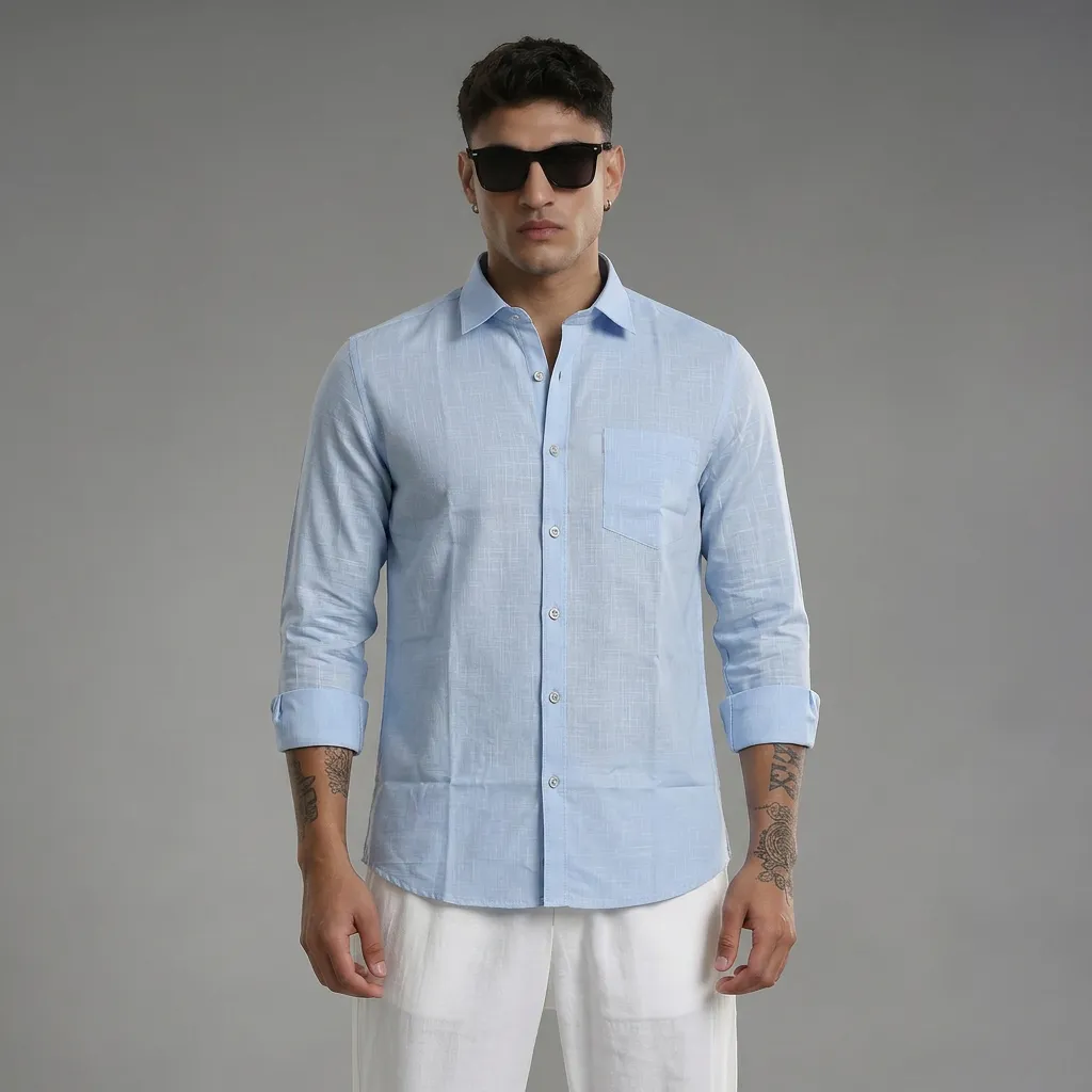 Sky Blue Cotton Slub Shirt 2